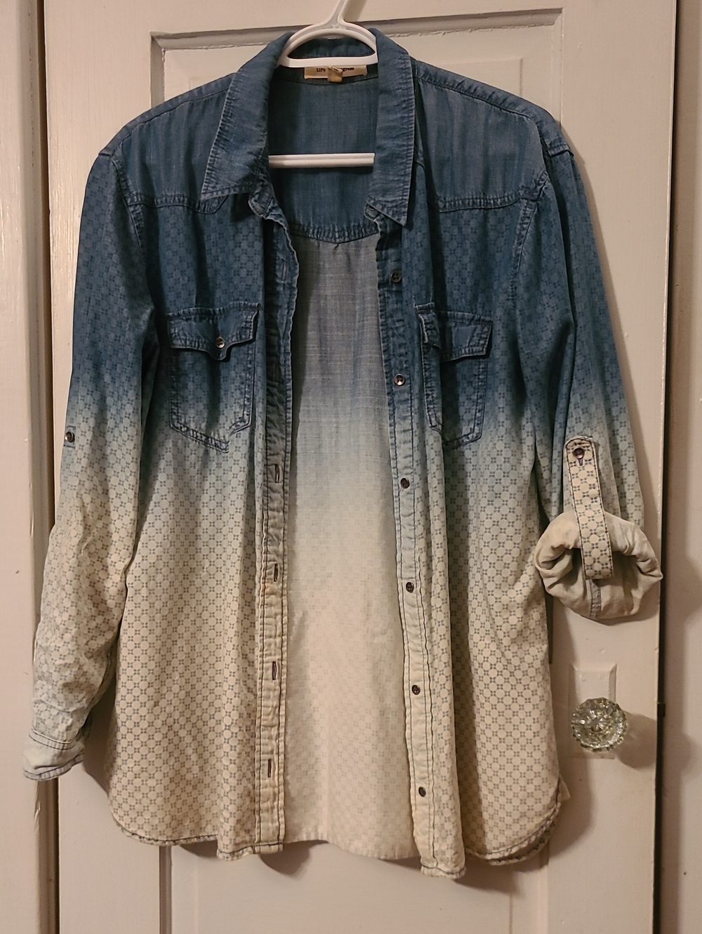 life in progress Ombre Denim Button-Up Shirt in Blue and Cream